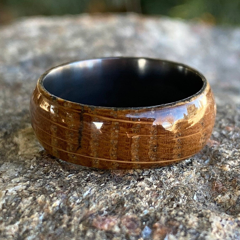 Mens Wedding Bands Whiskey Rings - Whiskey Barrel and Black Zirconium Ring Handmade Custom Whiskey Barrel Rings