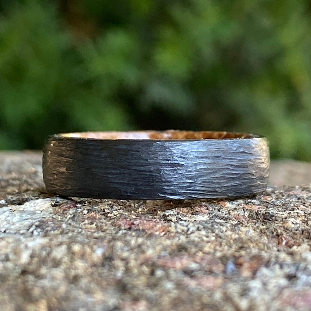 Mens Wedding Bands Whiskey Rings - Handmade Custom Whiskey Barrel Core Black Rings