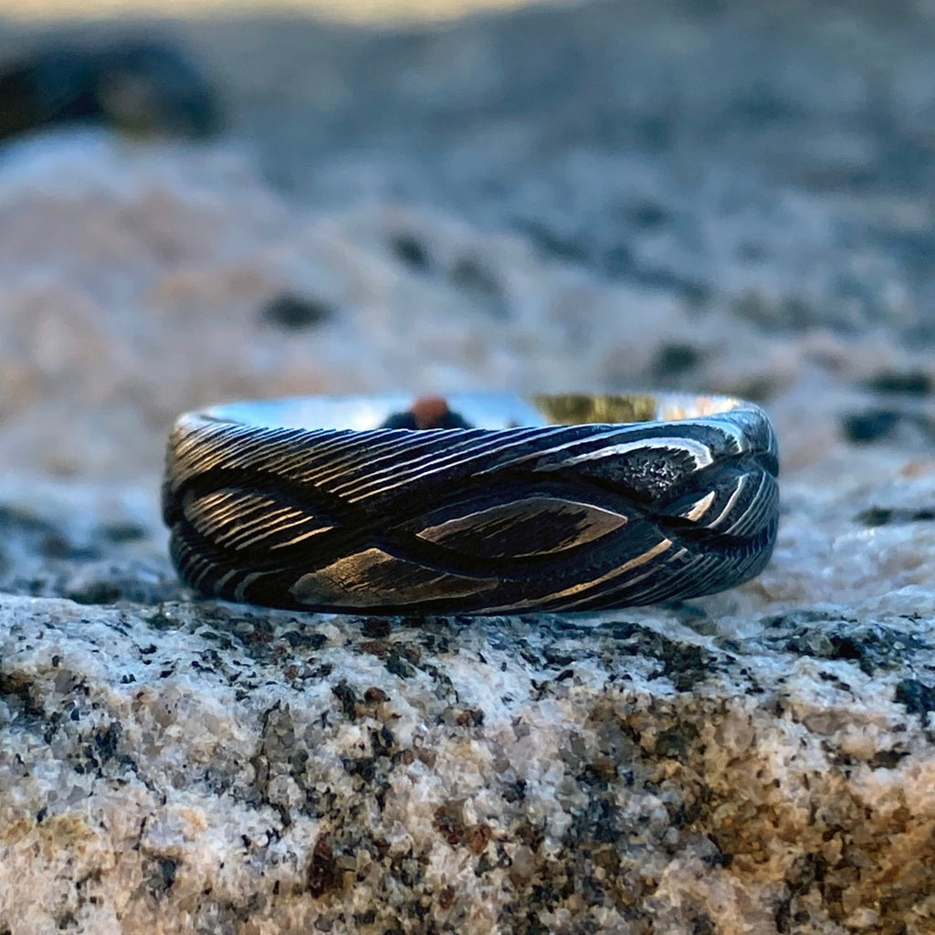 His and Hers Damascus Steel Ring Set - Handcrafted Infinity Design - USA Made