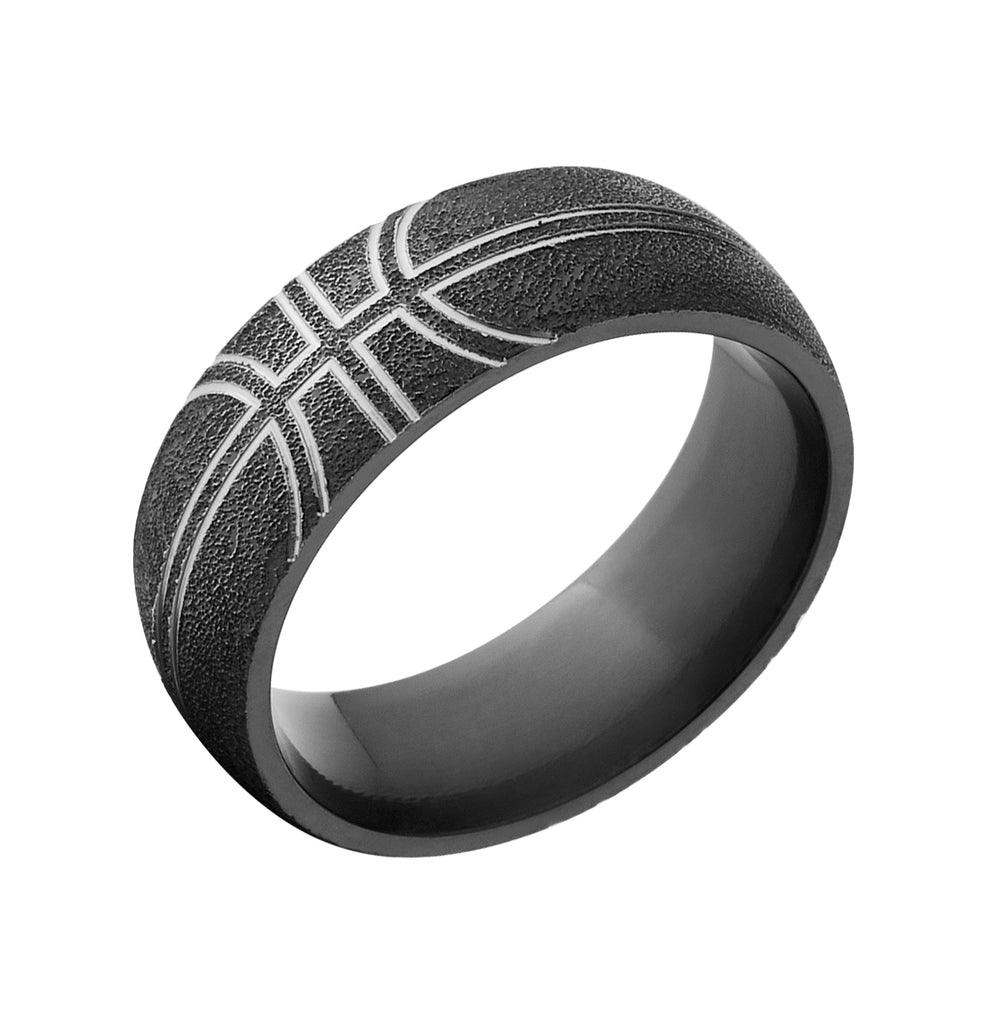 Black Zirconium Textured Basketball Ring - Men's Wedding Ring