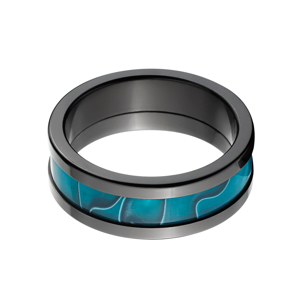 Black Zirconium Ring with Caribbean Swirl - Men's Wedding Bands