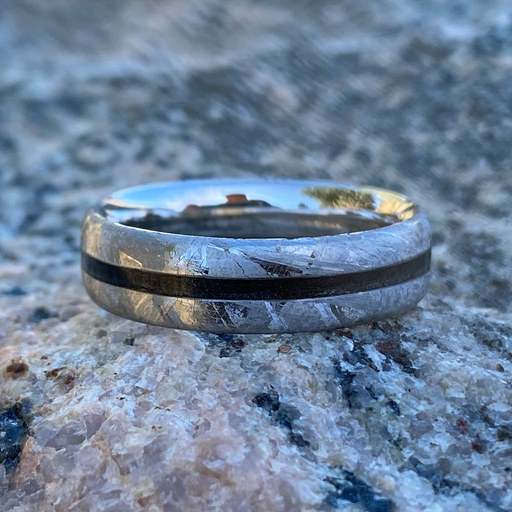 Men's Meteorite Ring with 1mm Stardust Inlay - Custom 6mm Mens Wedding Band - Meteorite Ring - Mens Wedding Ring - Comfort Fit