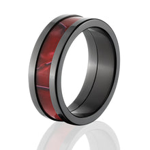 Crimson Inlay Black Zirconium Wedding Band - Men's Rings