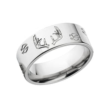 8mm Deer Antler and Deer Tracks 14k White Gold Rings, Comfort Fit Bands, USA MADE Wedding Band