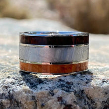 6mm Wide Gibeon Meteorite Ring Damascus Steel Band w/ 14k Rose Gold, Groom's Wedding Band