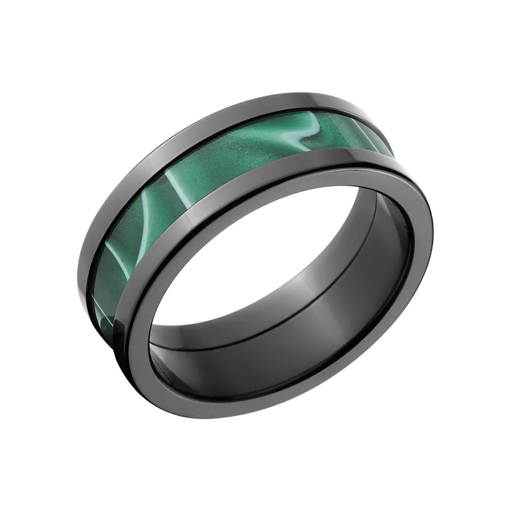 Uniquely Elegant: Black Zirconium Men's Ring with Jade Swirl