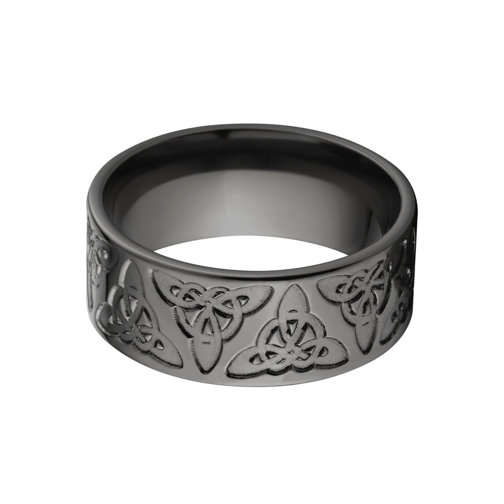 Carved Celtic Wedding Rings: Black Zirconium Band