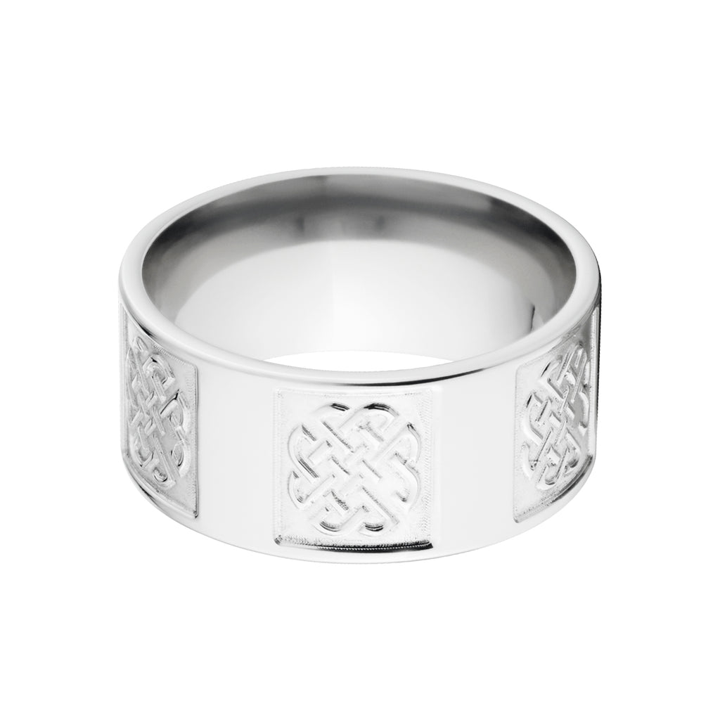 10mm Mens Celtic Wedding Band, 14k White Gold Wedding Rings