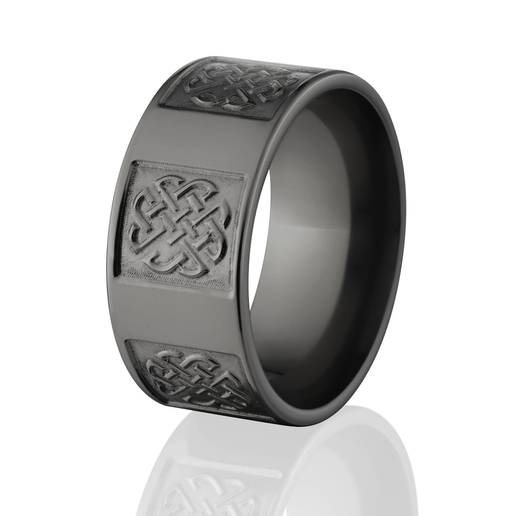 10mm Celtic Wedding Rings, Men's Black Celtic Ring