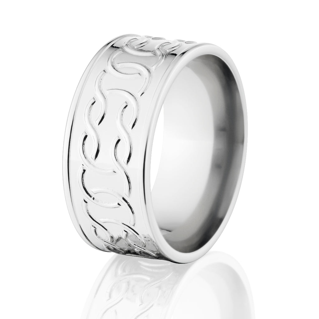 14k White Gold Wedding Rings, 10mm Mens Celtic Wedding Bands