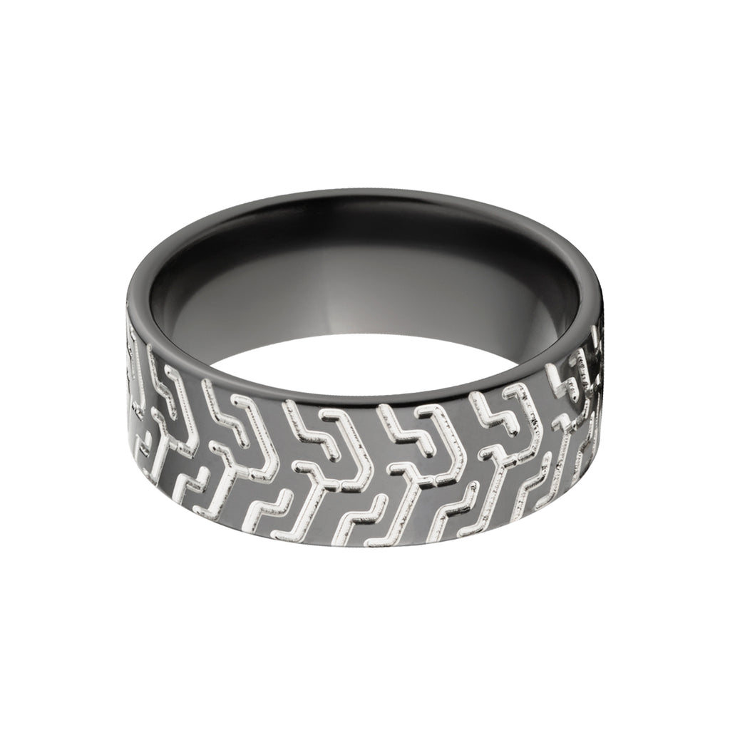 Two-Tone Tire Tread Men's Wedding Band - Black Zirconium Ring