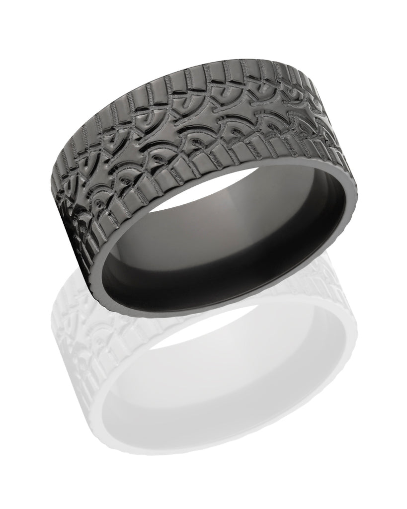 10mm Black Zirconium Ring - Tire Tread Wedding Bands