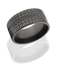 10mm Black Zirconium Ring with Tire Tread Design - Men's Wedding Band