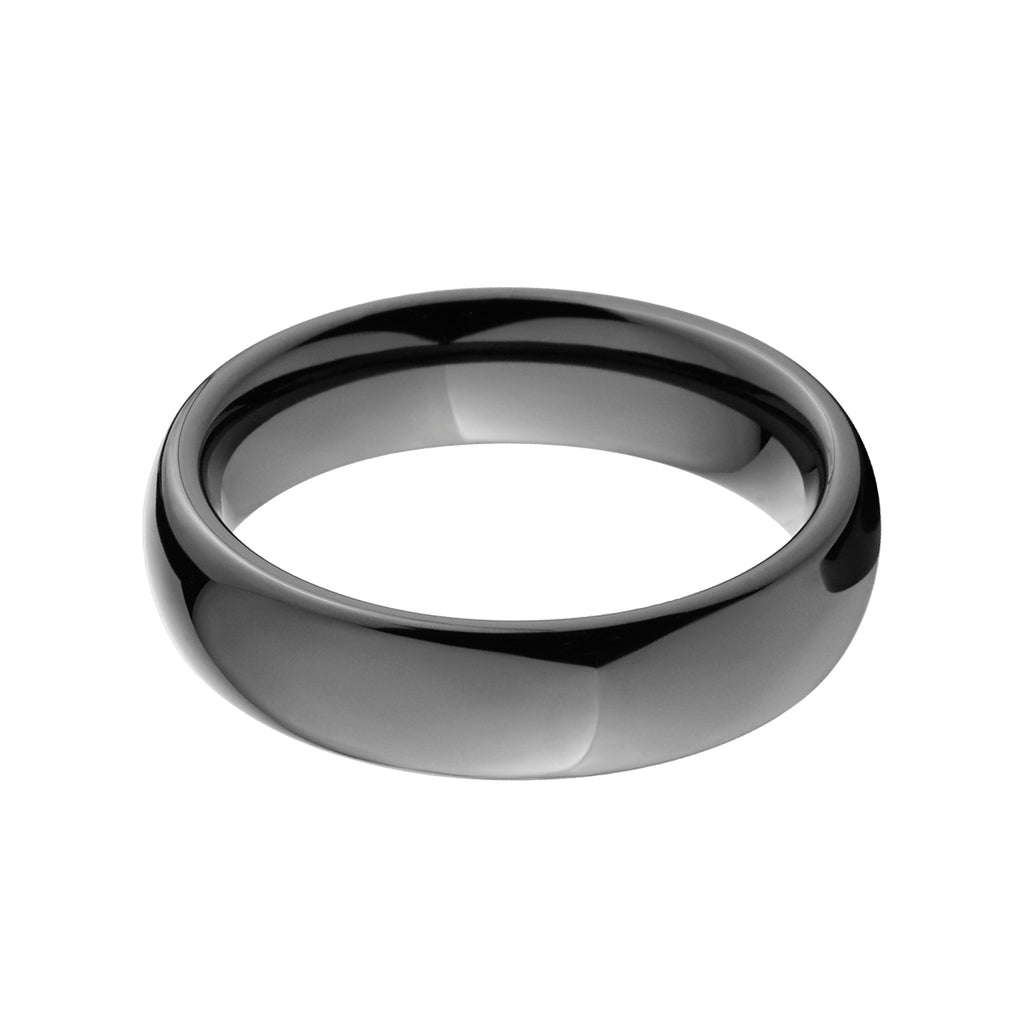 6mm Half-Round Ceramic Wedding Band - Black Ceramic Rings