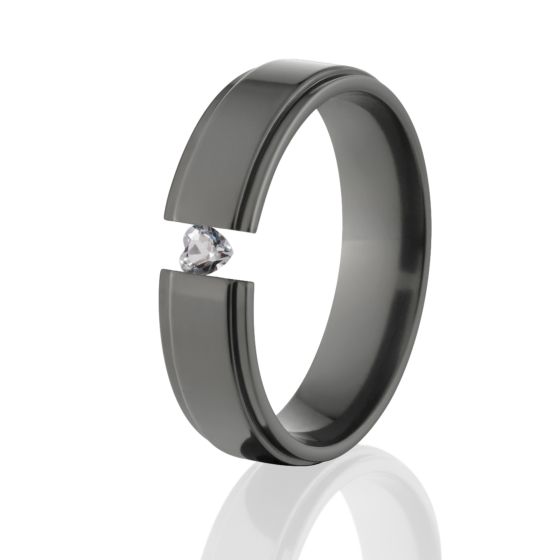 6mm Raised Center, Black Zirconium, Heart Gemstone