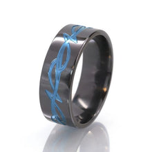 Blue Anodized Tribal Ring, Black Zirconium Ring, 8mm Ring