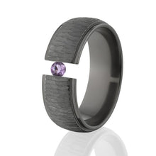 Amethyst, 8mm Black Zirconium, Tree Bark
