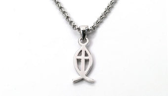 Sterling Silver Fish Pendant, Christain Fish with Cross Necklace