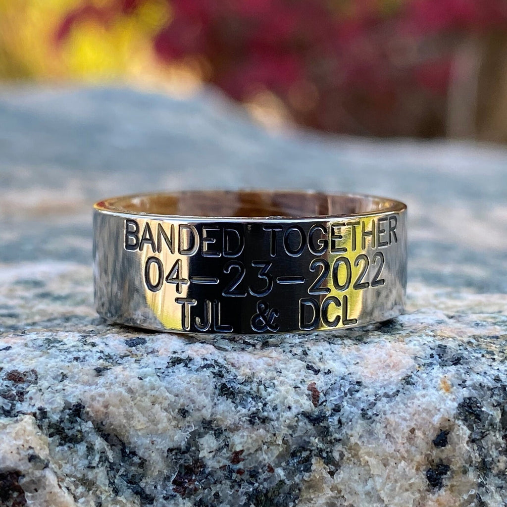 Personalized Duck Band With Whiskey Barrel Sleeve - USA Made Custom Wedding Bands & Rings