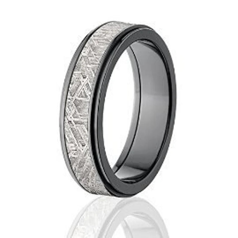 Men's Custom Black Zirconium Meteorite Wedding Band - 6mm Comfort Fit Ring