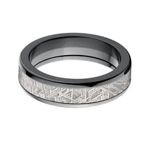 6mm Men's Black Zirconium Wedding Band with Meteorite inlay - Men's Rings