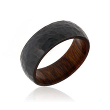 Arizona Ironwood And Black Zirconium Hammered Band Wood Sleeve 8mm Wide Rings