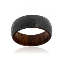 Arizona Ironwood And Black Zirconium Hammered Band Wood Sleeve 8mm Wide Rings