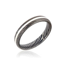 4mm Damascus Steel Wedding Band - Sterling Silver Inlay