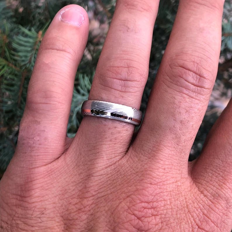 White Damascus Steel Ring - Men's Wedding Bands