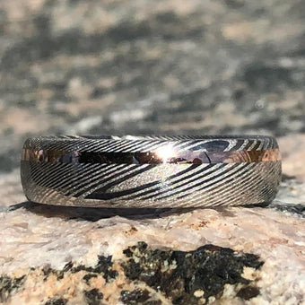White Damascus Steel Ring - Men's Wedding Bands
