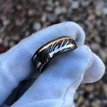 8mm Damascus Steel Ring - 14k Rose Gold Inlay - Men's Wedding Band