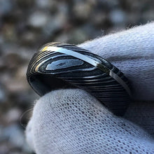 8mm Damascus Steel with 14K White Gold