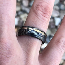 8mm Damascus Steel with 14K White Gold