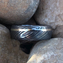 8mm Damascus Steel with 14K White Gold