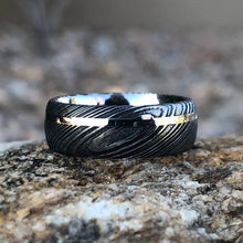 8mm Damascus Steel with 14K White Gold