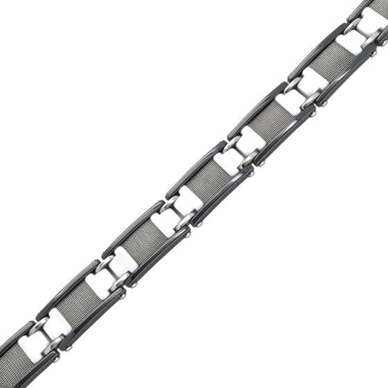 Ceramic & Stainless Steel Mesh Bracelet w/ White, Black & Silver
