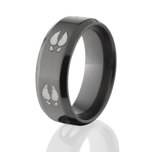 Black Zirconium Deer Track Rings, Deer Wedding Bands
