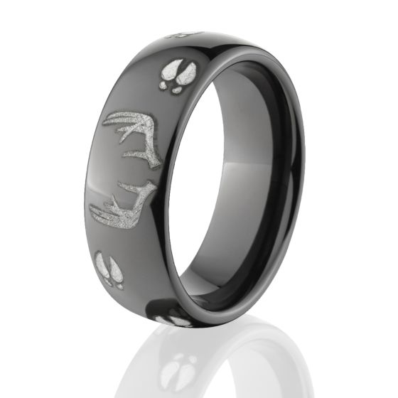 Black Zirconium Deer Buck Track Rings, Buck Wedding Bands