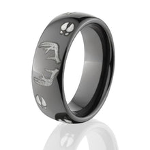 Black Zirconium Deer Buck Track Rings, Buck Wedding Bands