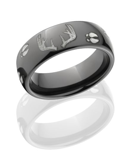 Black Zirconium Deer Buck Track Rings, Buck Wedding Bands