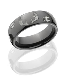 Black Zirconium Deer Buck Track Rings, Buck Wedding Bands