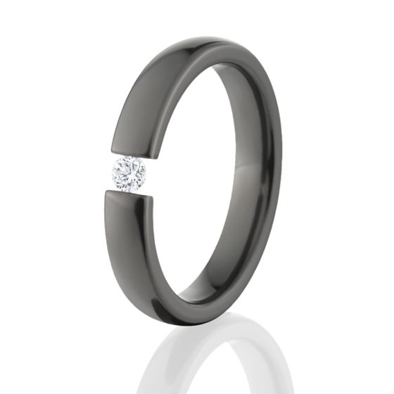 Black Tension Set Ring with Diamond or White Sapphire