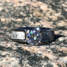 New 6mm Wide Authentic Meteorite Engagement Ring with stunning Moissanite Round Cente