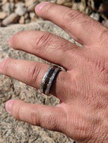 8mm Meteorite Mens Ring w/ Dinosaur Bone Center Inlay- Authentic Gibeon Meteorite Wedding Bands