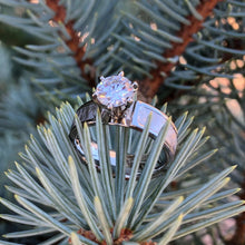 New 6mm Wide Authentic Meteorite Engagement Ring with stunning Moissanite Round Cente