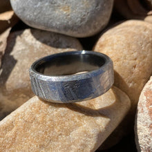 8mm Wide Authentic Meteorite Wedding Band with Black Titanium Sport Sleeve -Genuine Gibeon Meteorite Rings