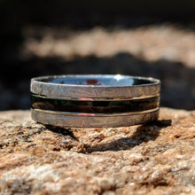 8mm Dinosaur Bone and Gibeon Meteorite Ring, Box Elder Burl Pinstripe, Custom Made Meteorite Wedding Band