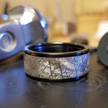10mm Wide Gibeon Meteorite Ring with Black Titanium and Comfort Fit Design