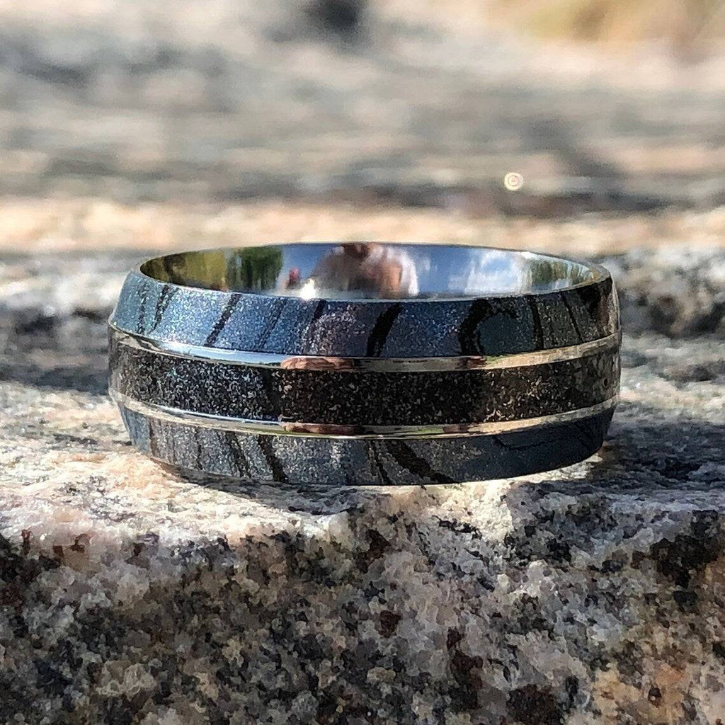 9mm Authentic Genuine Gibeon Stardust Meteorite Rings, Gibeon Meteorite Wedding Band Stardust Rings