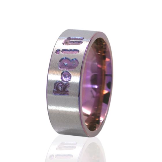 8mm Custom Name Ring, Titanium Ring, Purple Anodized Ring